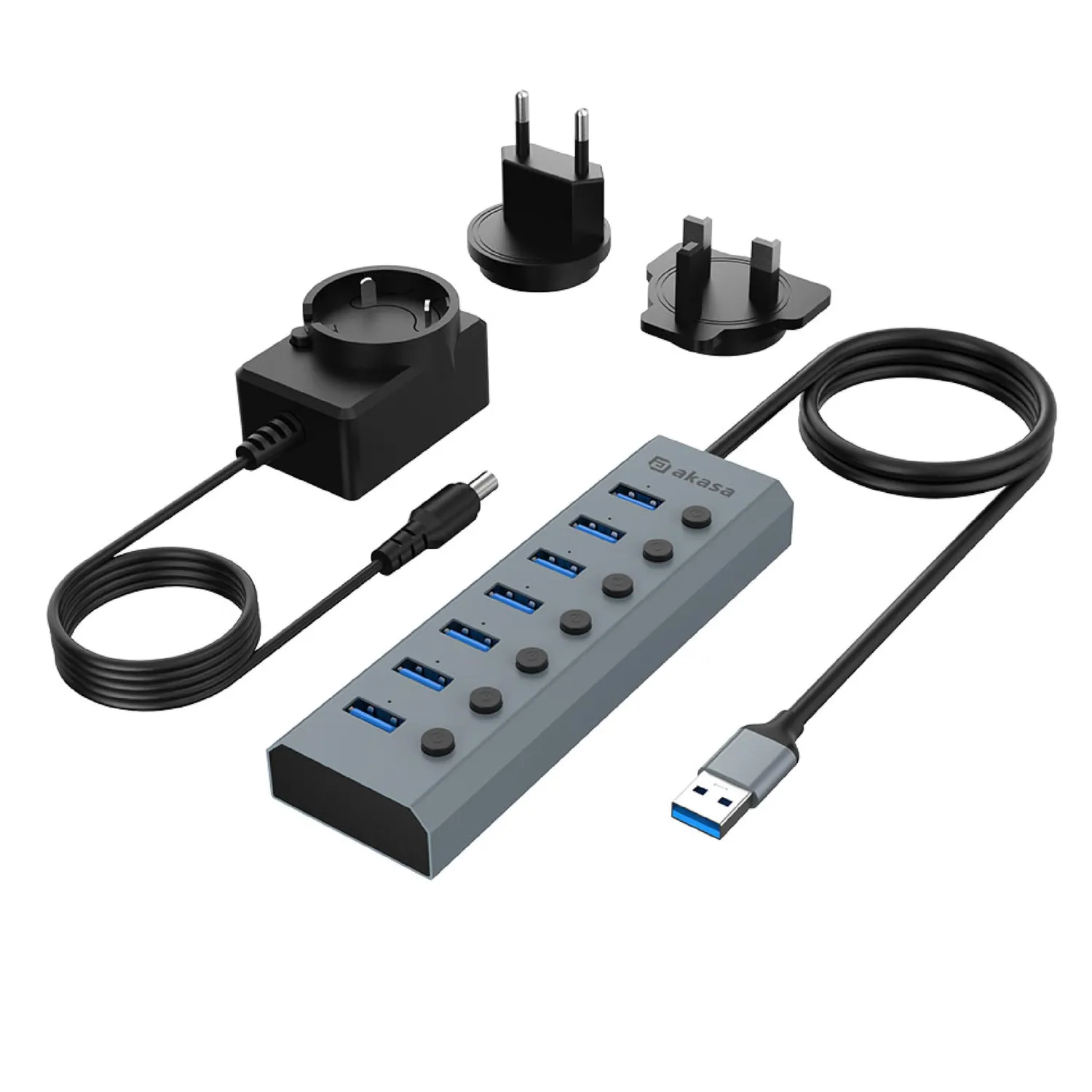 Akasa AK-HB-21BKCM USB Hub 7-Port USB 3.2 aktiv Alu