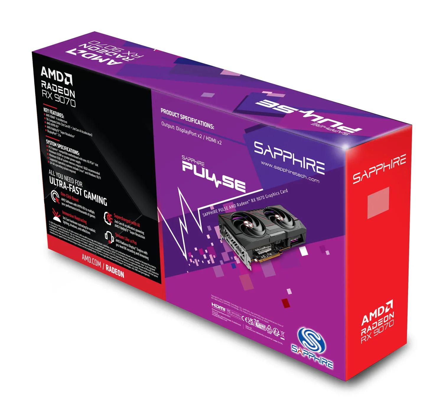 Sapphire Pulse RX 9070 Grafikkarte 16GB Dual HDMI DP
