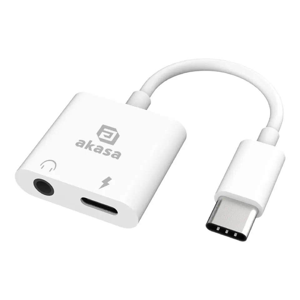 Akasa AK-CBCA-08WH USB-C Audio Adapter weiß mit Ladebuchse