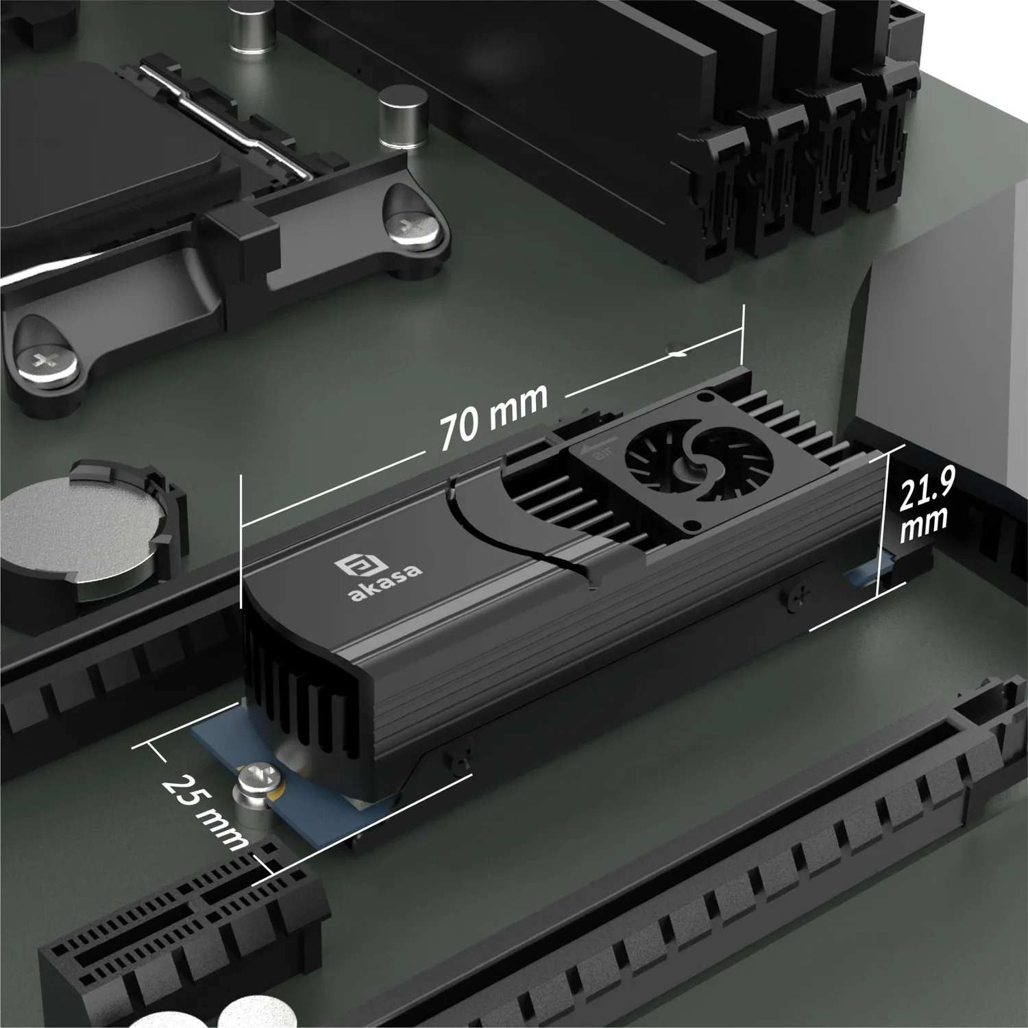 Akasa Gecko Pro LX A-M2HS04-BK M.2 SSD Kühler mit Lüfter