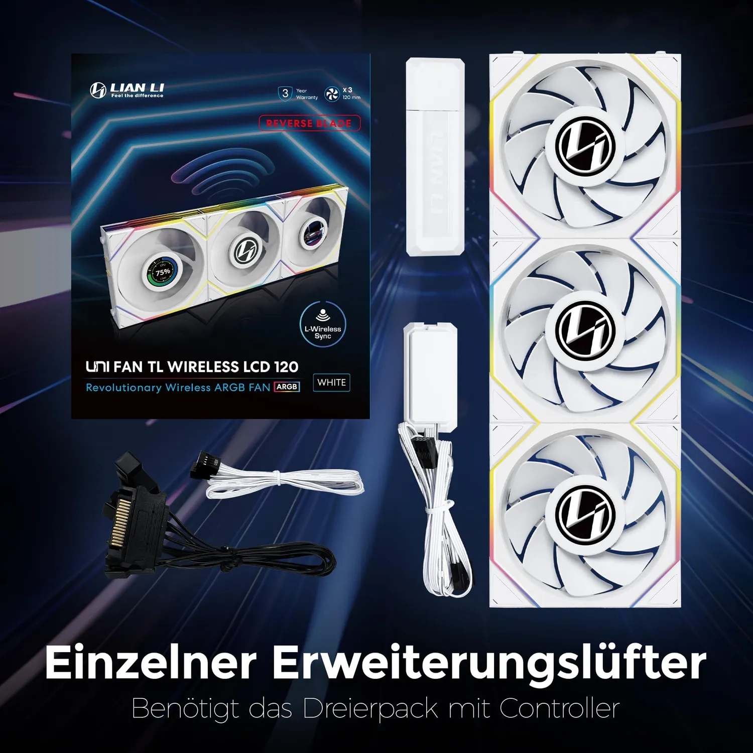 Lian Li UNI FAN TL Wireless LCD 120 3er Pack weiß Reverse