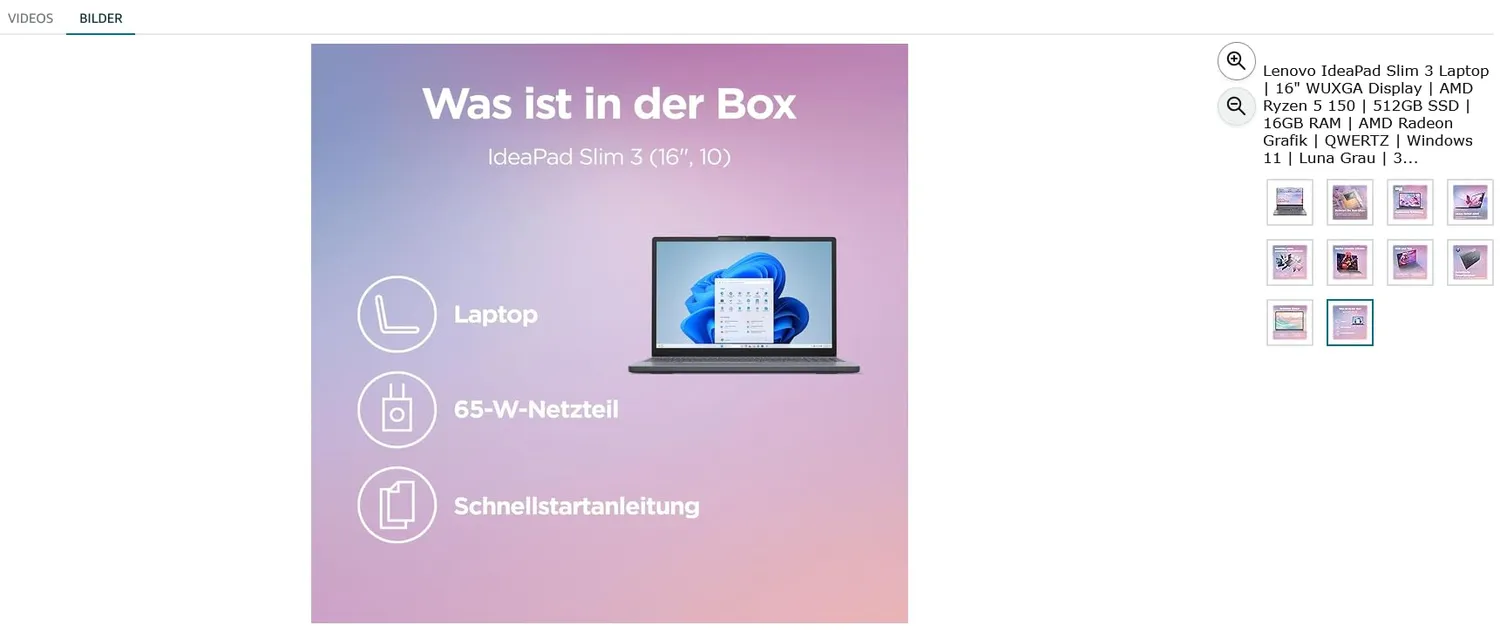 Lenovo IdeaPad Slim 3 Laptop 16GB 512GB Luna Grey ohne Netzteil