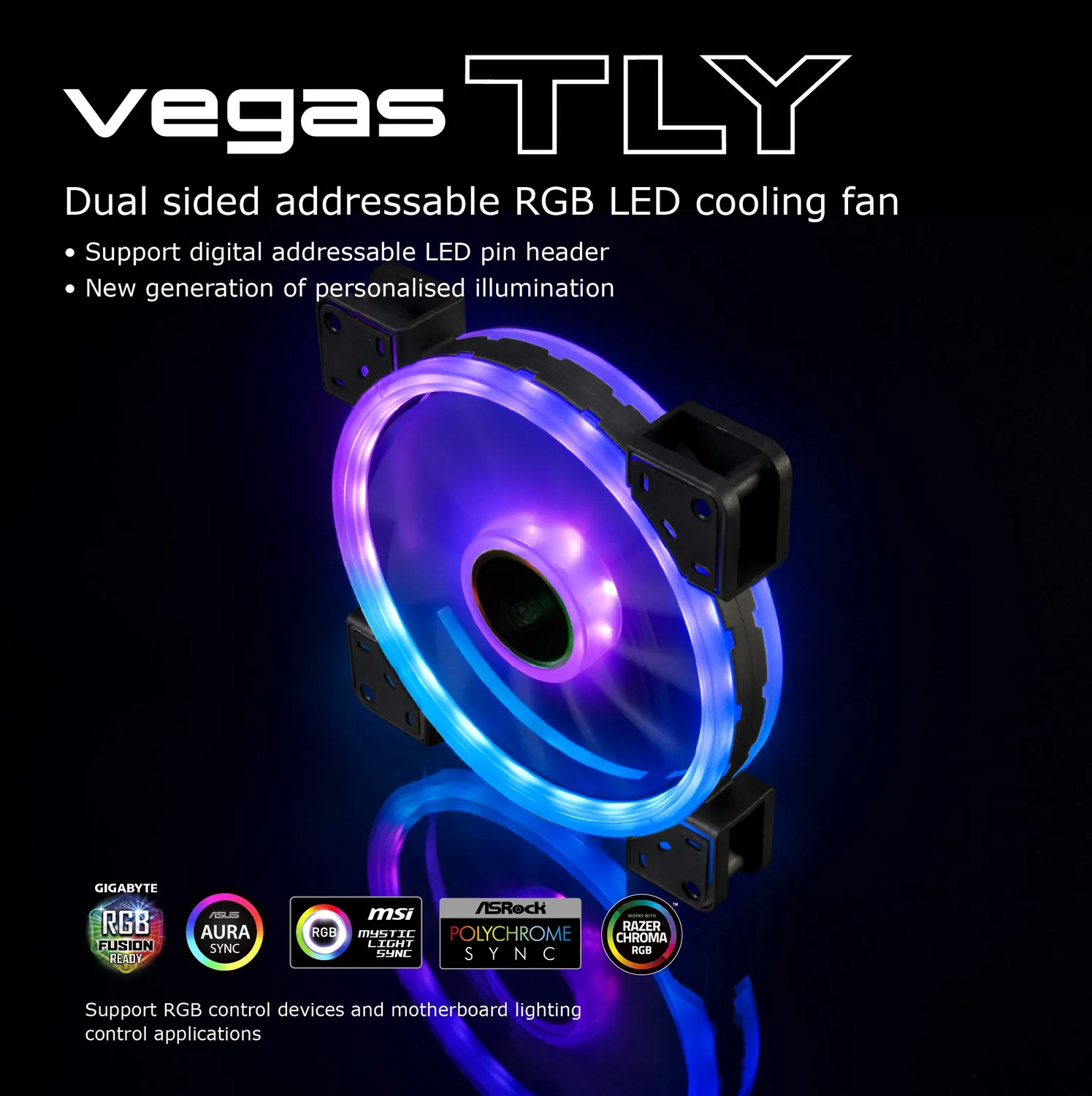 Akasa Vegas TLY Gehäuselüfter 140 mm ARGB Dual-Sided