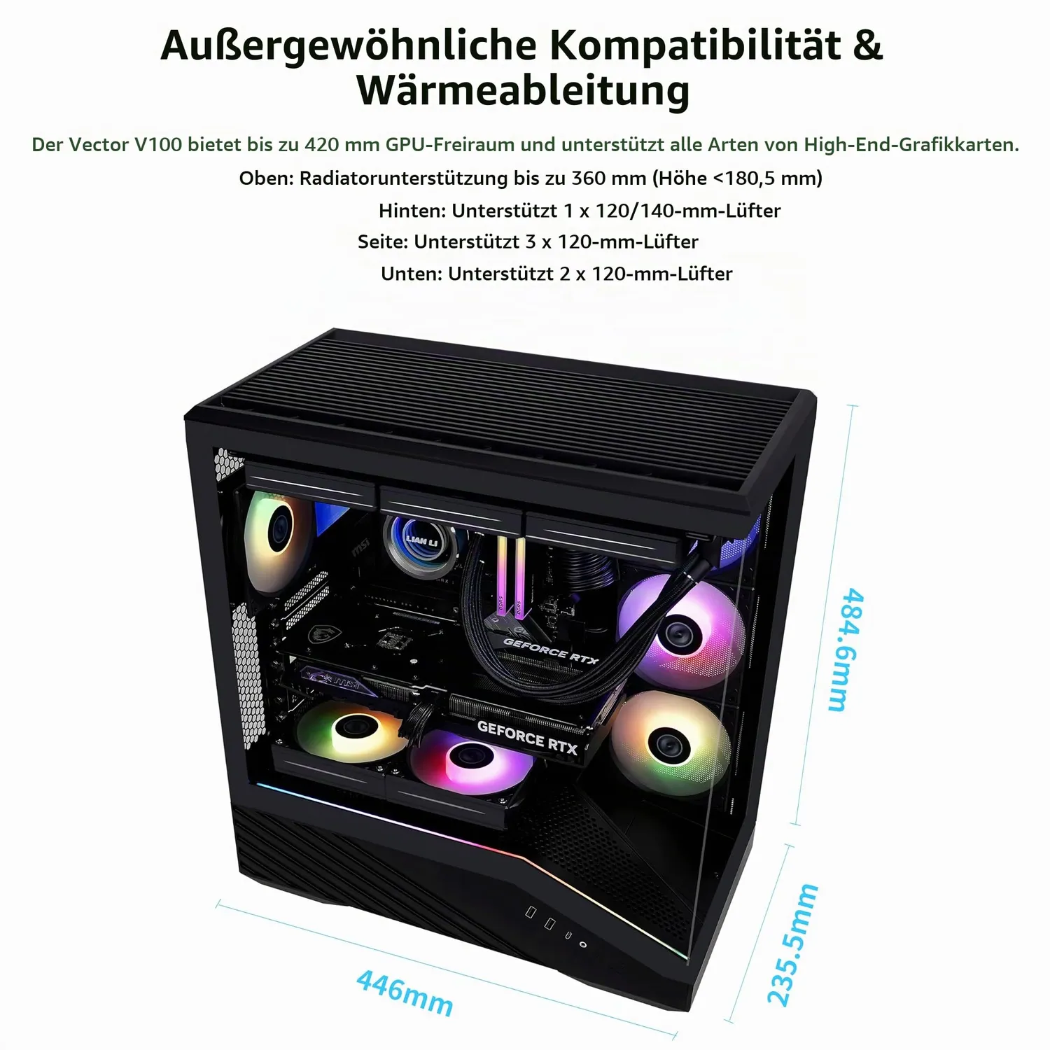 Lian Li V100 PC-Gehäuse schwarz 4x ARGB-Lüfter