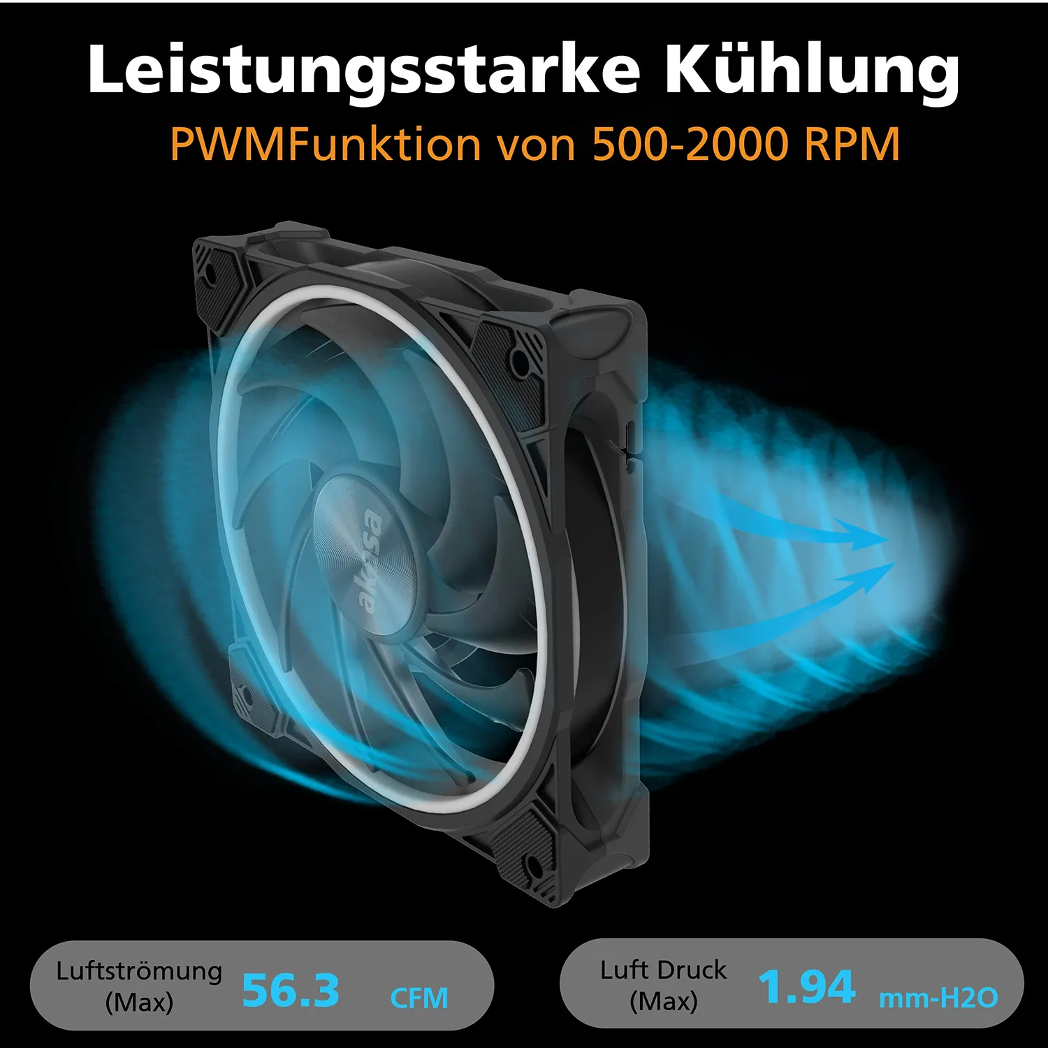 Akasa Soho AR AK-FN108-KT03 Gehäuselüfter 120mm Schwarz 3er