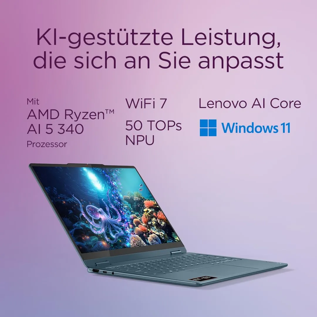Lenovo Yoga 7 Convertible Laptop 14 OLED Ryzen AI 5 16GB/512GB Teal
