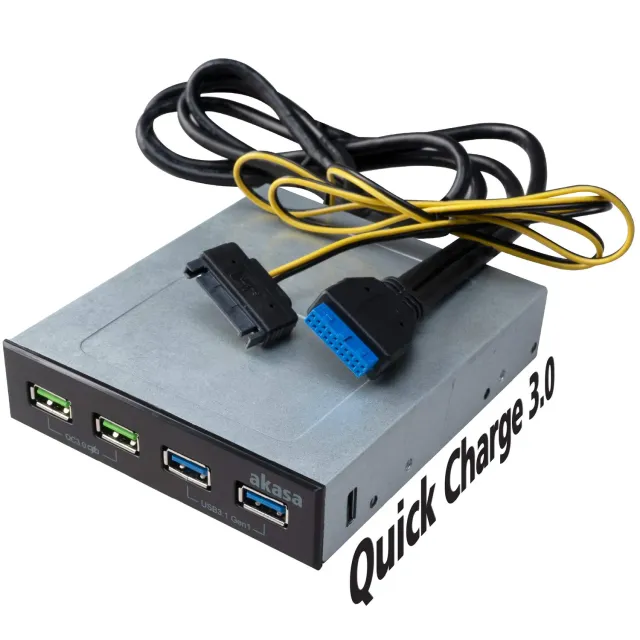 Akasa USB 3.1 Gen2 Quick Charge Panel 5,25 Zoll Schwarz