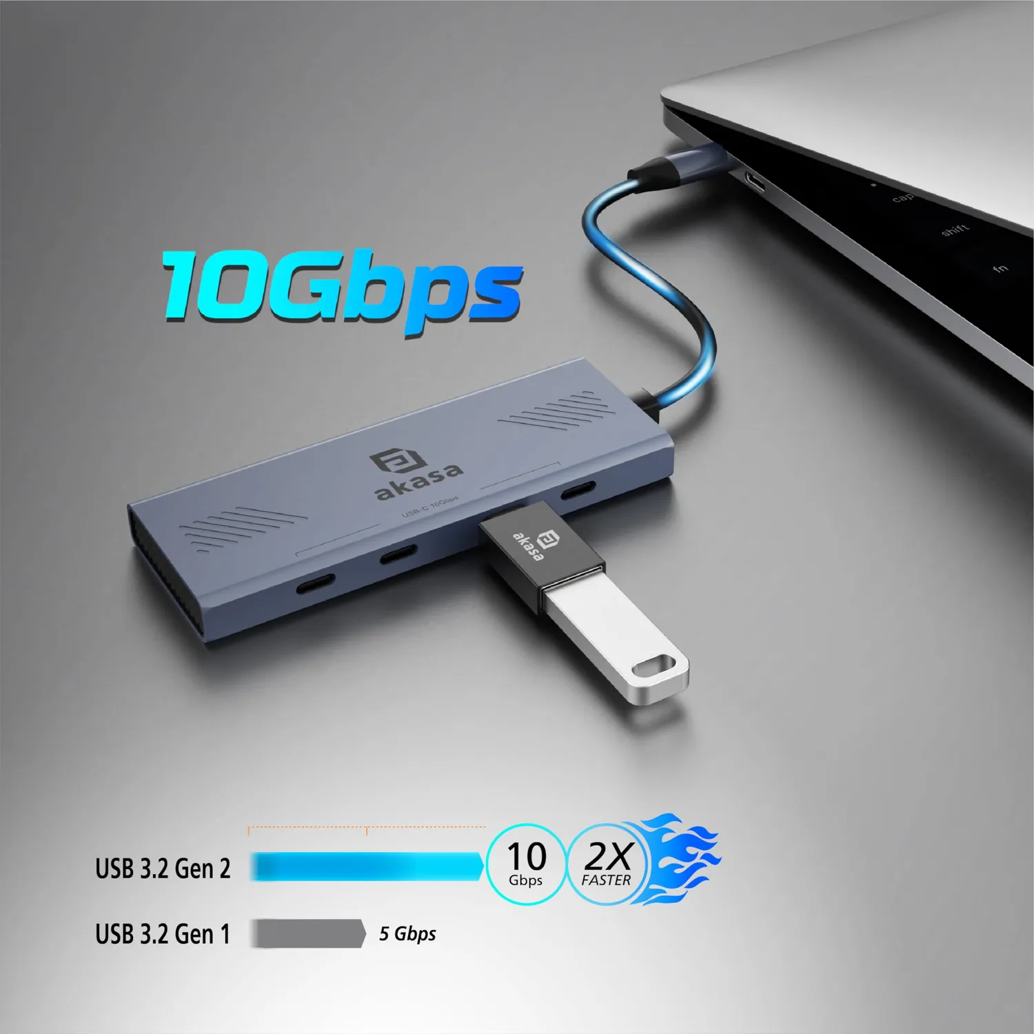 Akasa AK-CBCA32-18BK USB-C Hub 4-Port 10Gbps Alu