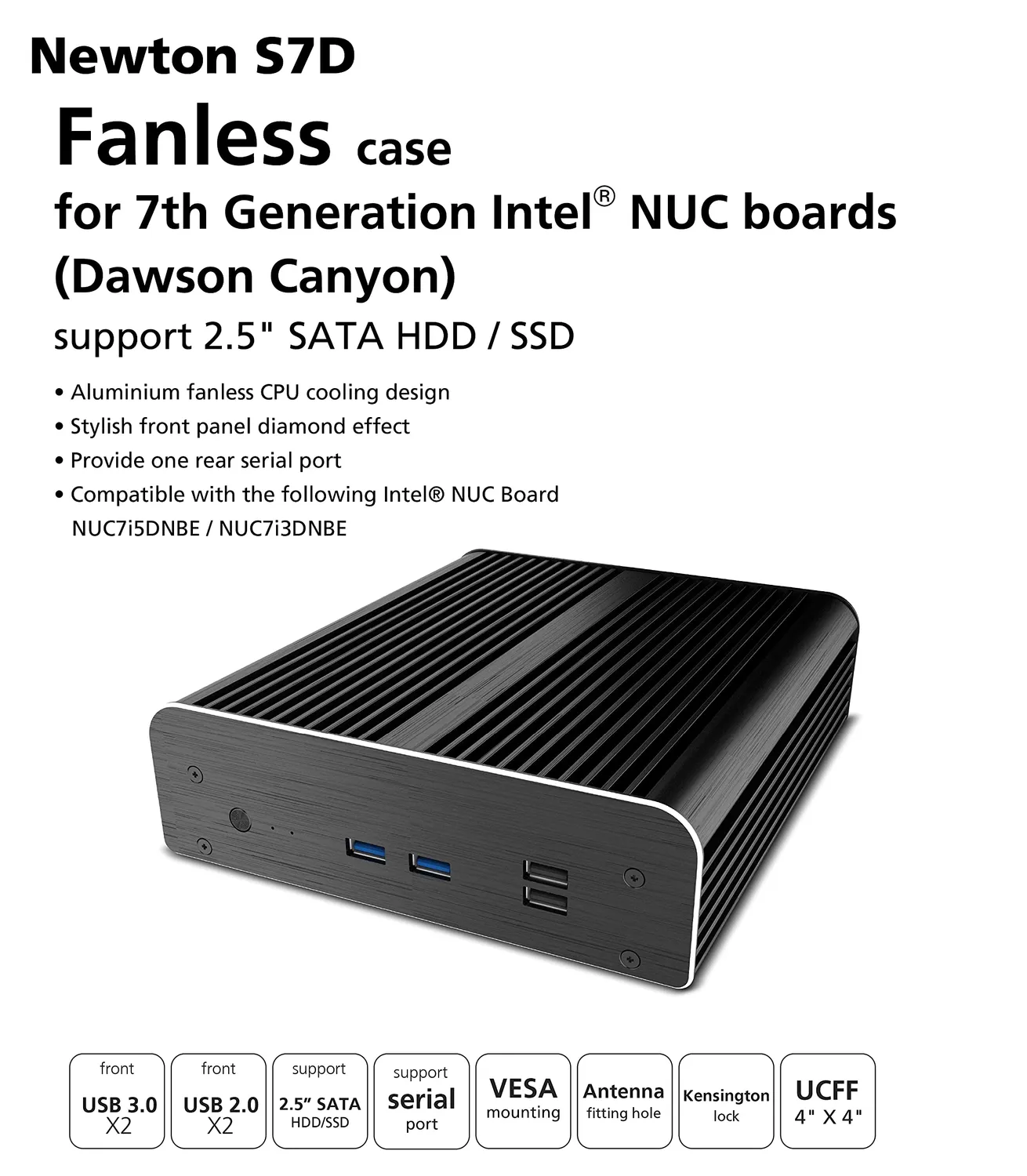 Akasa Newton S7D A-NUC38-M1B NUC-Gehäuse lüfterlos Alu