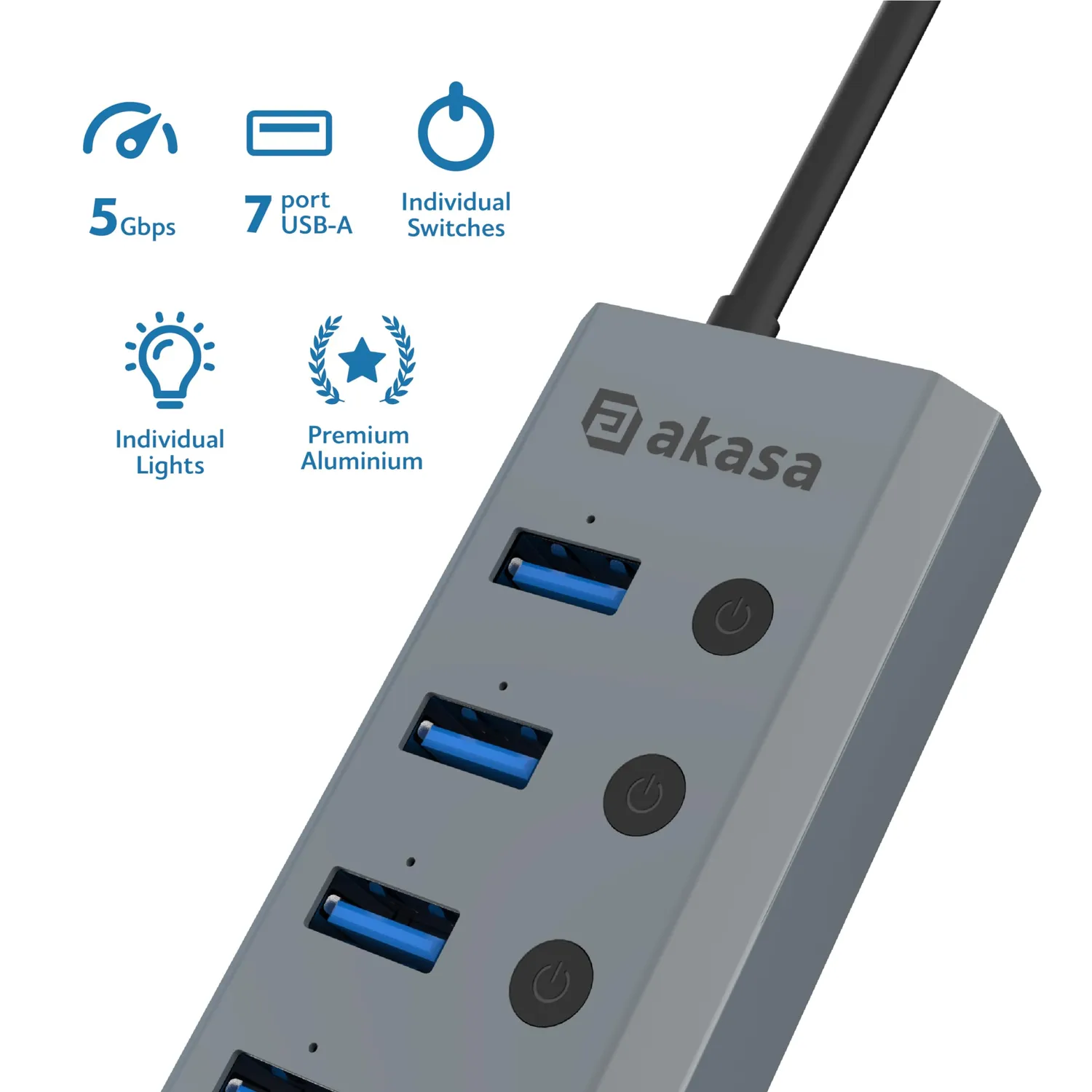 Akasa AK-HB-21BKCM USB Hub 7-Port USB 3.2 aktiv Alu