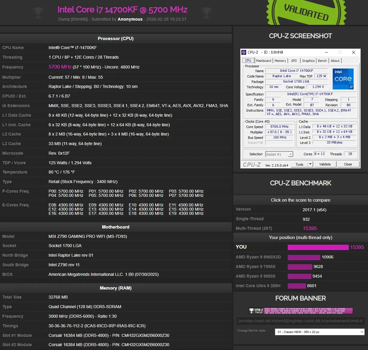 Intel Core i7-14700KF Prozessor LGA1700 20 Kerne