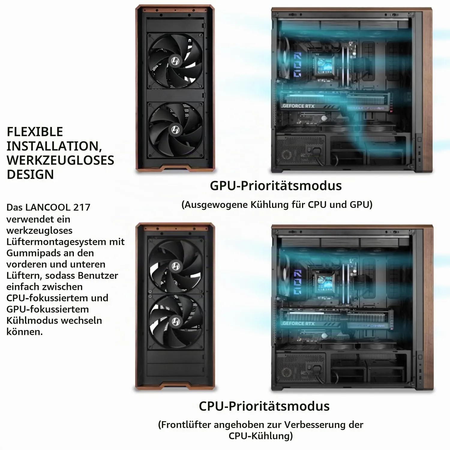 Lian Li Lancool 217 Gehäuse schwarz Walnuss 5 Lüfter