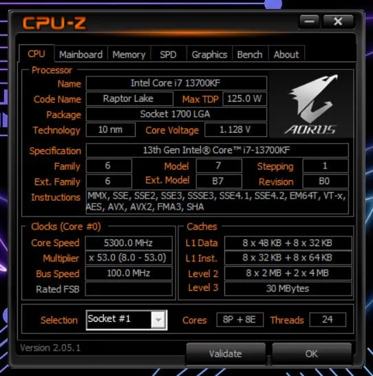 Intel Core i7-13700KF Prozessor LGA1700 bis 5,4 GHz
