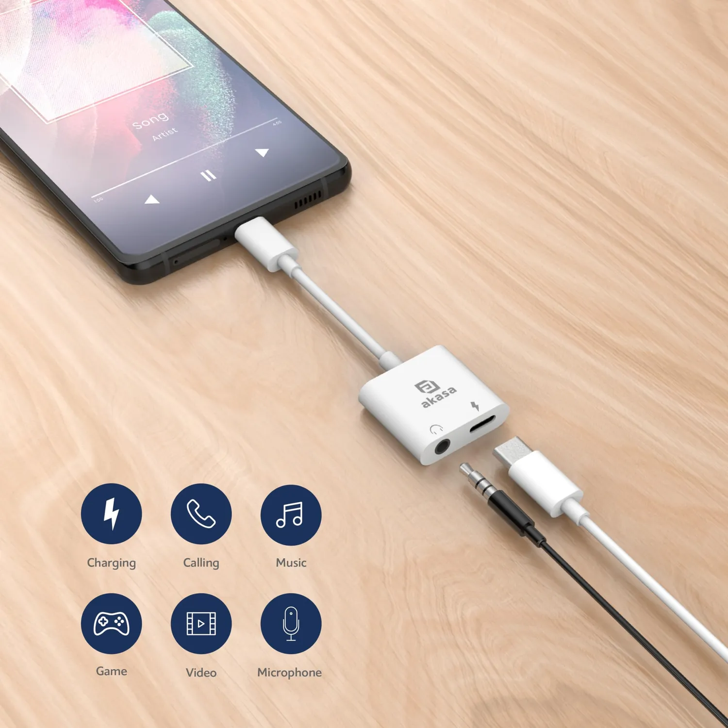 Akasa AK-CBCA-08WH USB-C Audio Adapter weiß mit Ladebuchse