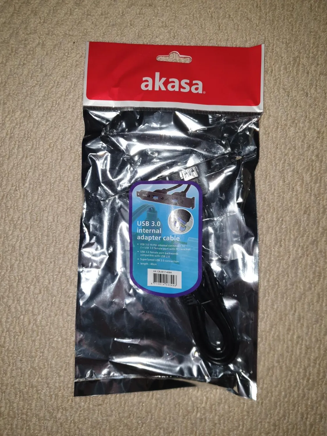 Akasa AK-CBUB17-40BK USB 3.0 Adapterkabel 40cm Slotblech