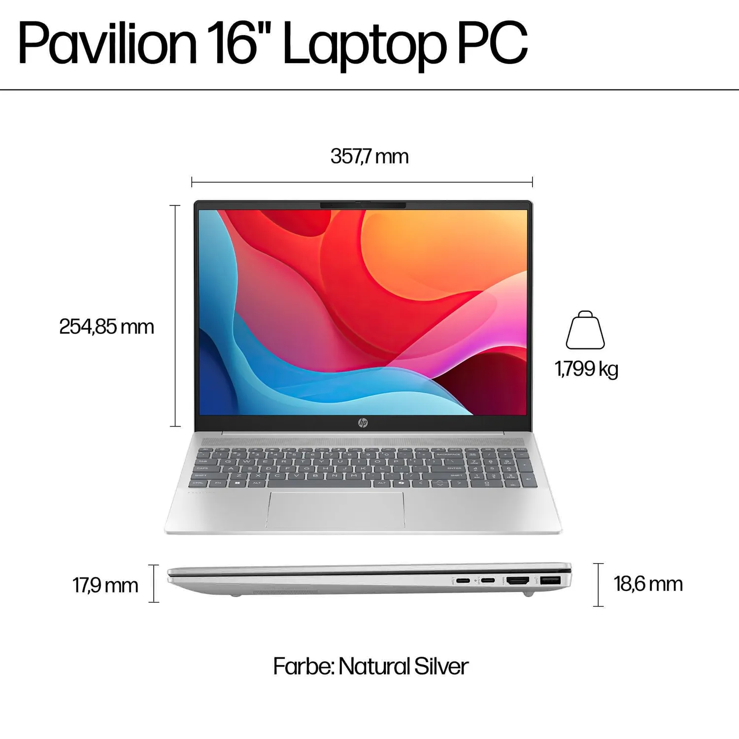 HP Pavilion 16 Touch Notebook Silber 8GB/512GB Ryzen 5
