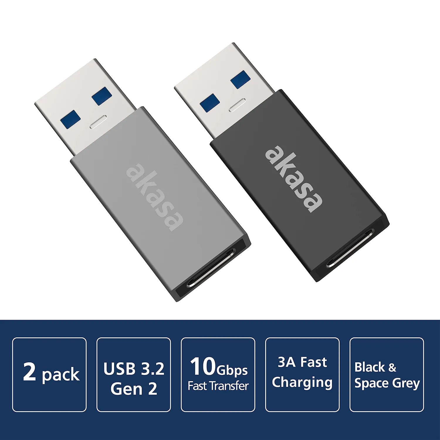 Akasa USB-A auf USB-C Adapter 10Gbit 2er-Set Schwarz