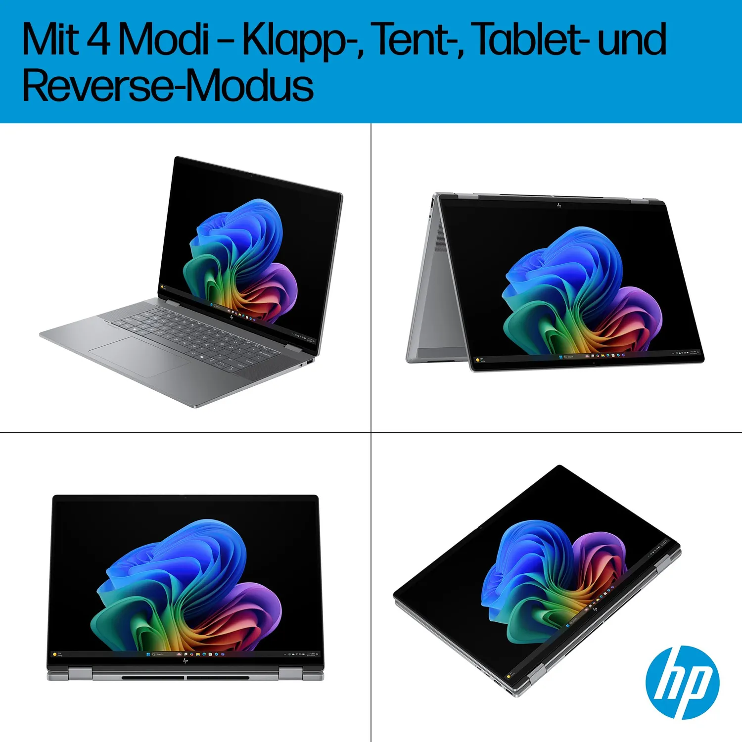 HP OmniBook X Flip 16 2in1 Laptop Ryzen AI 5 512GB silber