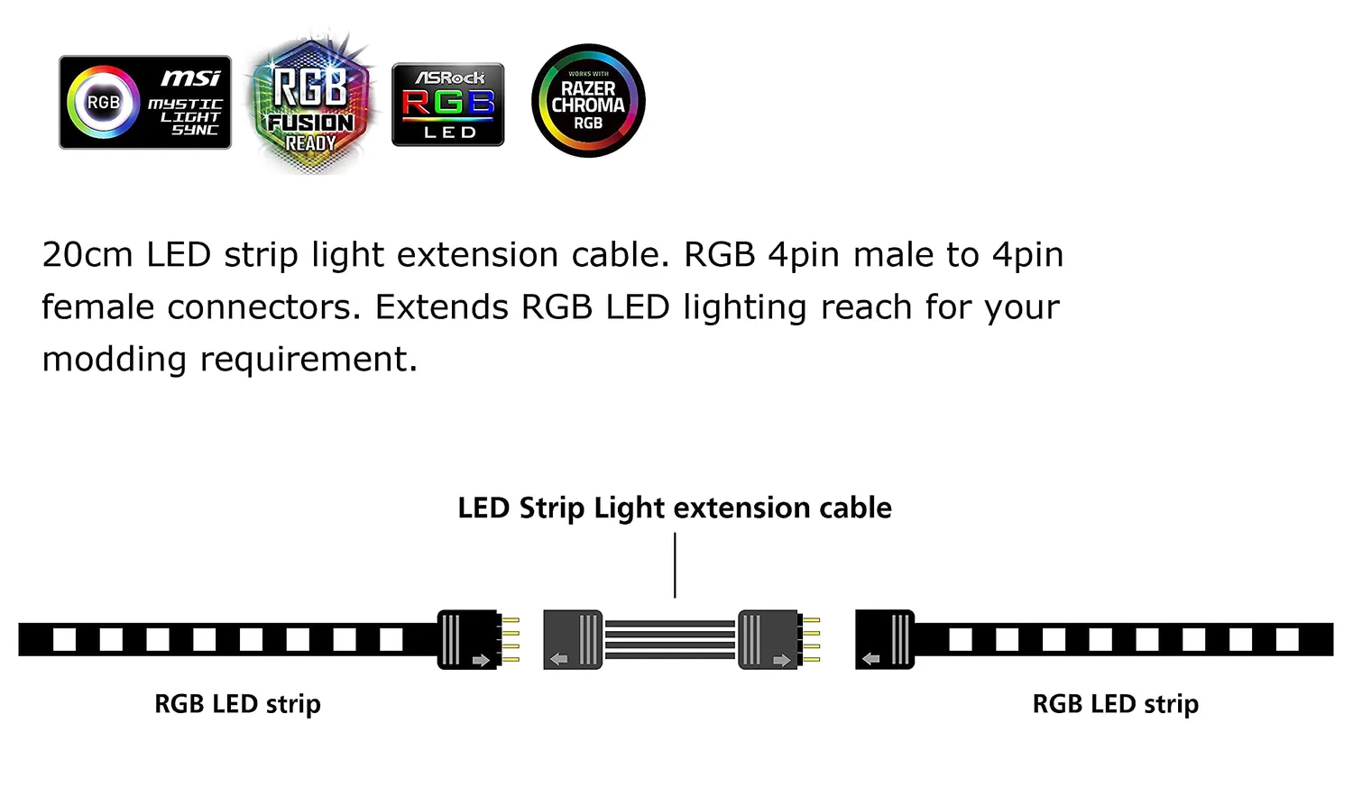 Akasa AK-CBLD01-20BK LED RGB Verlängerungskabel 4-Pin