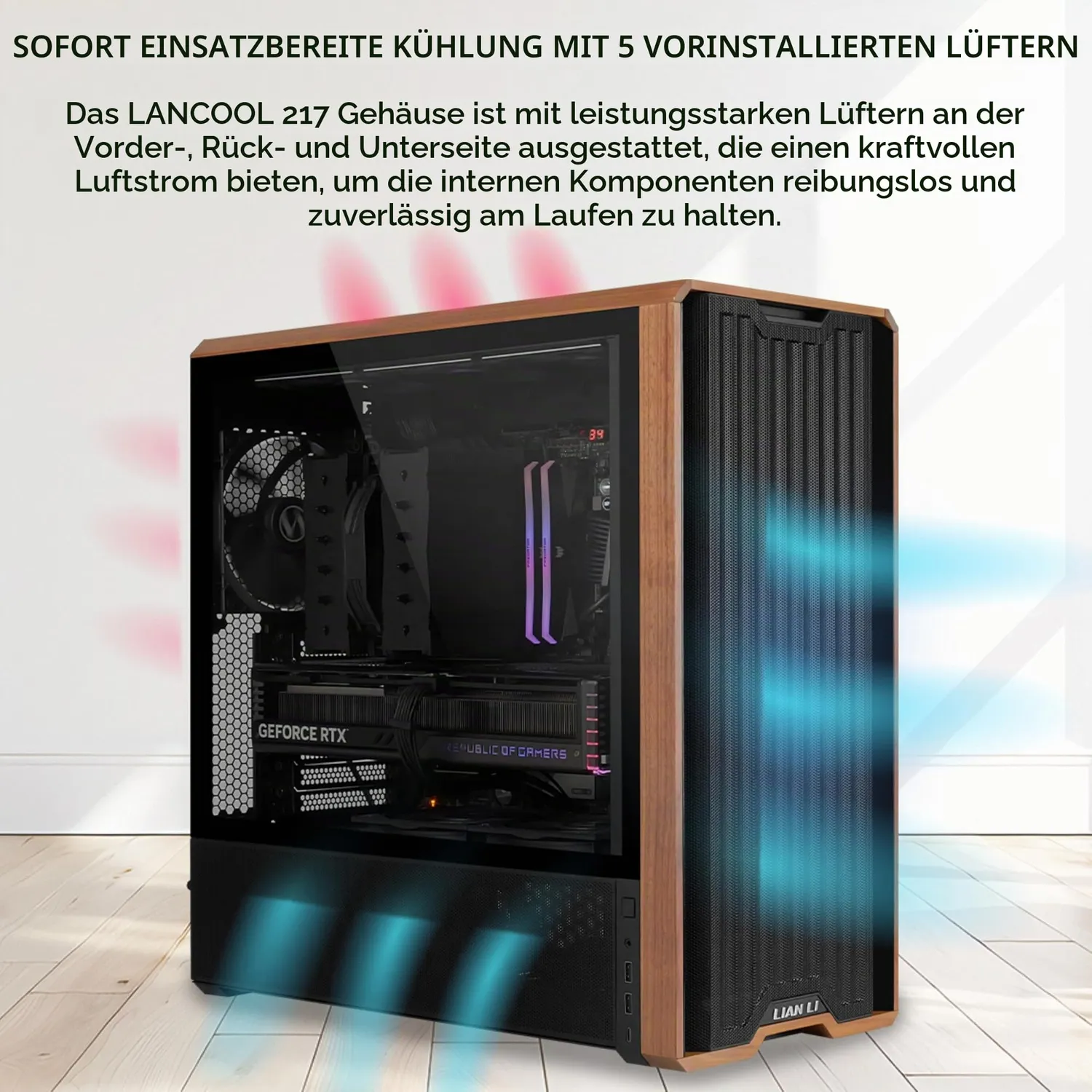 Lian Li Lancool 217 Gehäuse schwarz Walnuss 5 Lüfter