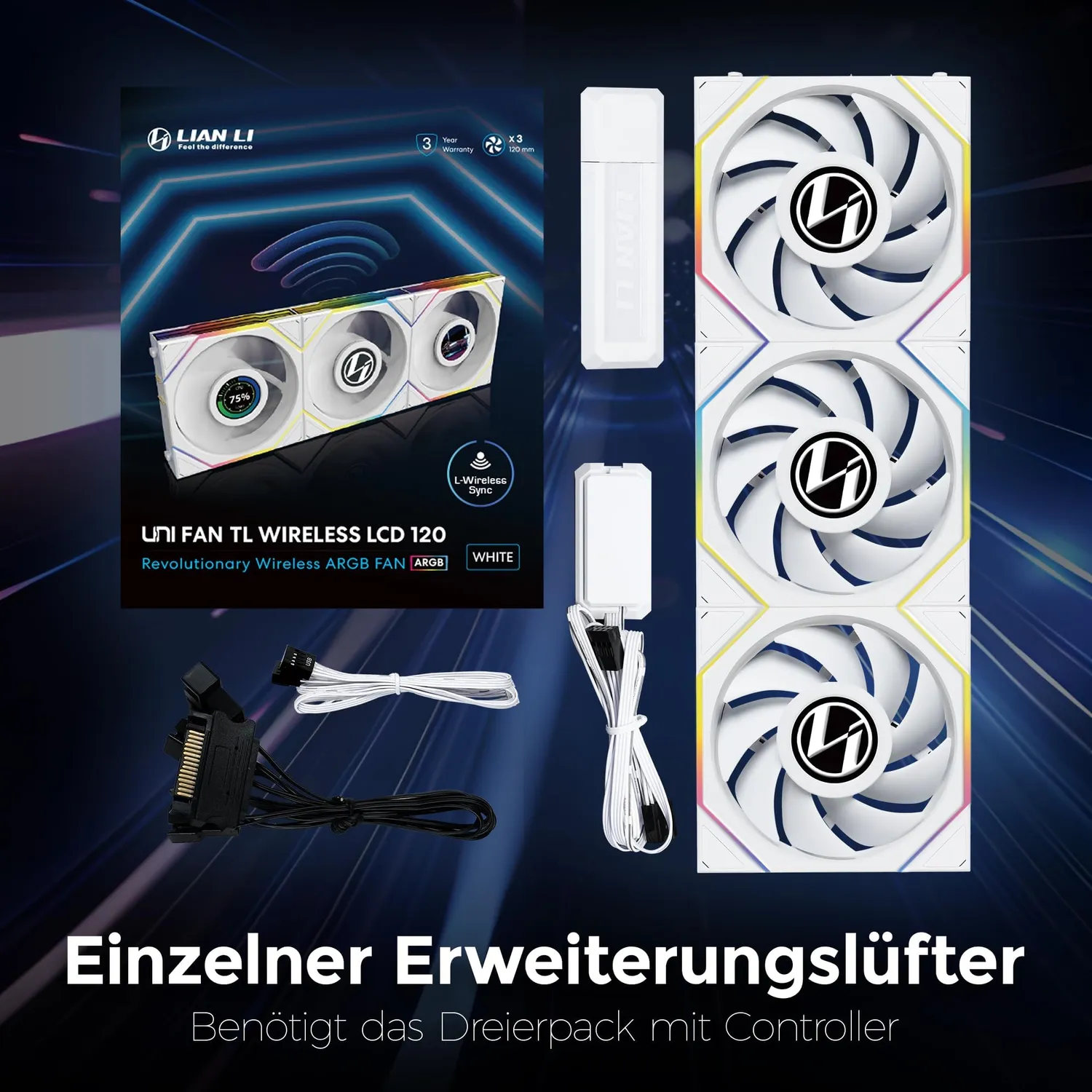 Lian Li UNI FAN TL LCD Wireless Lüfter weiß 120mm 3er
