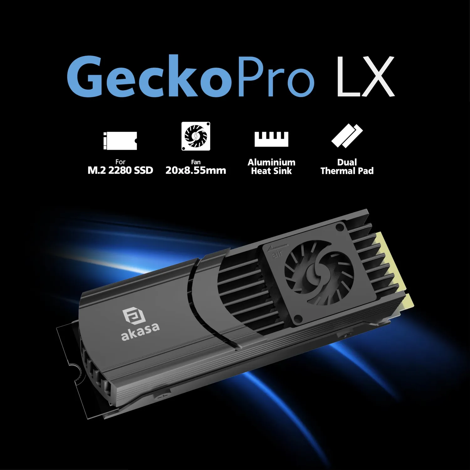Akasa Gecko Pro LX A-M2HS04-BK M.2 SSD Kühler mit Lüfter