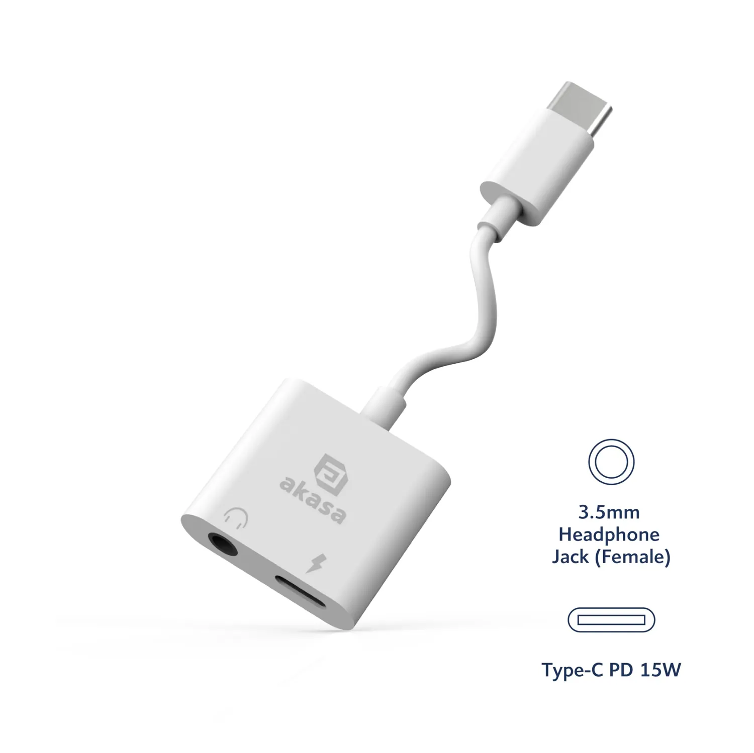 Akasa AK-CBCA-08WH USB-C Audio Adapter weiß mit Ladebuchse