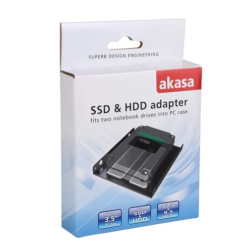 Akasa AK-HDA-03 SSD Adapter 3,5 auf 2,5 Zoll Stahl für 2 SSDs