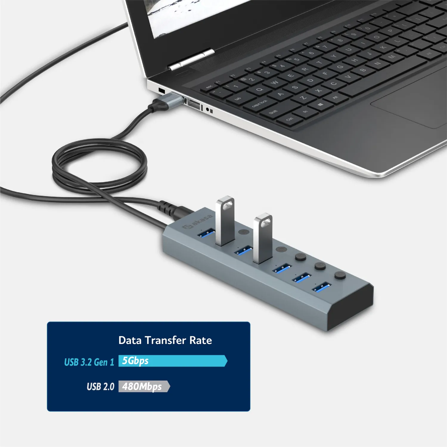 Akasa AK-HB-21BKCM USB Hub 7-Port USB 3.2 aktiv Alu