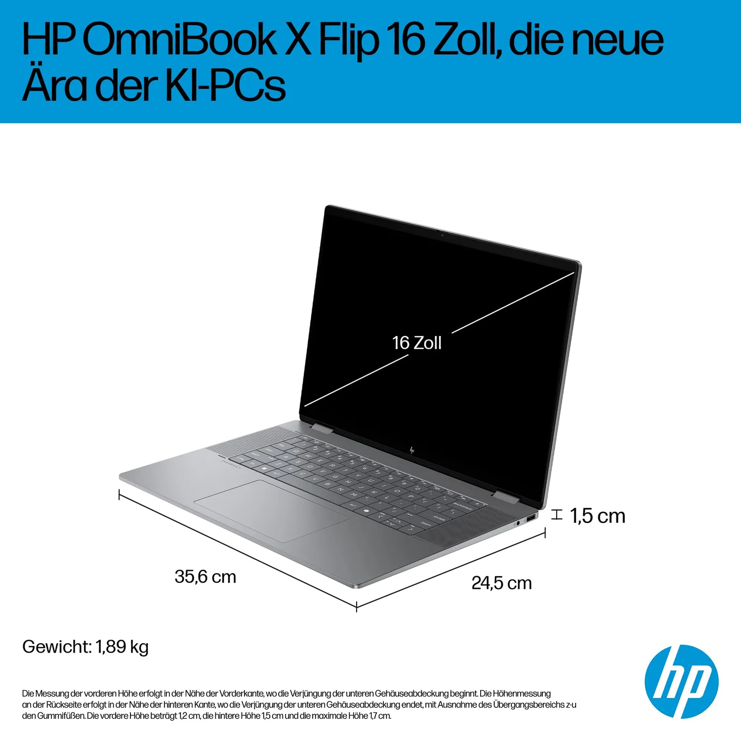 HP OmniBook X Flip 16 2in1 Laptop Ryzen AI 5 512GB silber