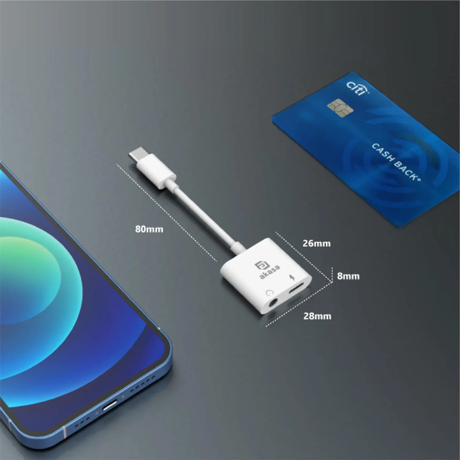 Akasa AK-CBCA-08WH USB-C Audio Adapter weiß mit Ladebuchse