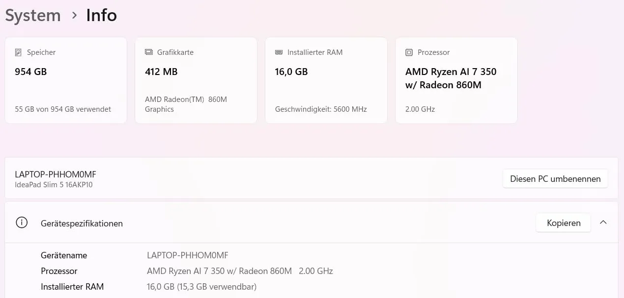 Lenovo IdeaPad Slim 5 Notebook Ryzen AI 7 16GB 1TB Mondgrau