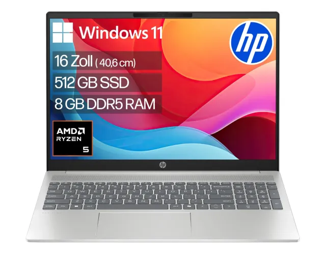 HP Pavilion 16 Touch Notebook Silber 8GB/512GB Ryzen 5