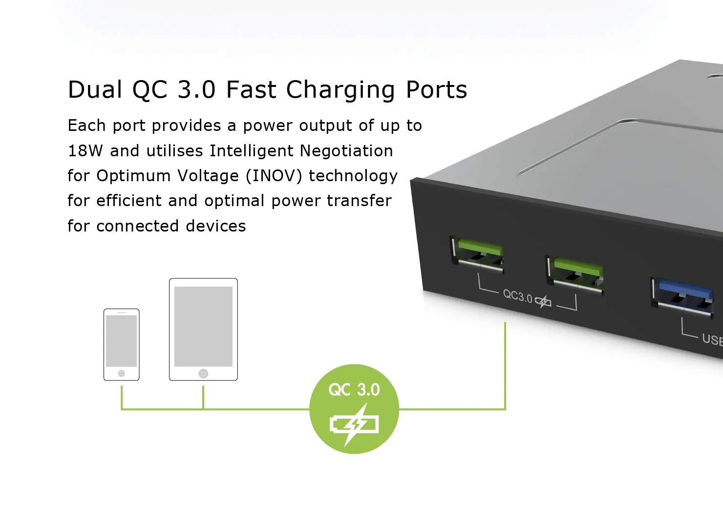 Akasa USB 3.1 Gen2 Quick Charge Panel 5,25 Zoll Schwarz