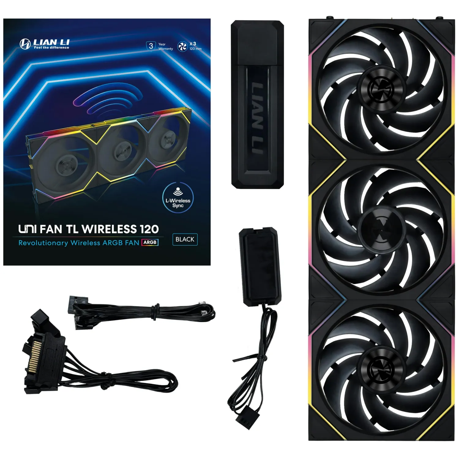 Lian Li UNI FAN TL 120mm Lüfter 3er-Pack Schwarz RGB kabellos