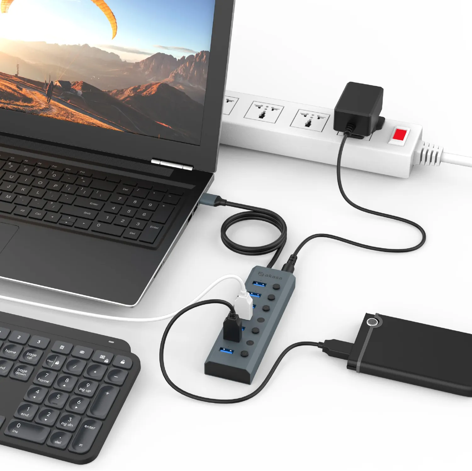 Akasa AK-HB-21BKCM USB Hub 7-Port USB 3.2 aktiv Alu