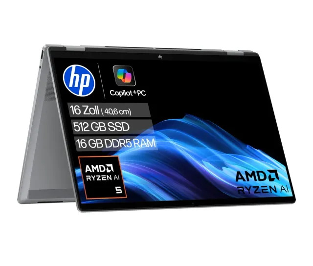 HP OmniBook X Flip 16 2in1 Laptop Ryzen AI 5 512GB silber