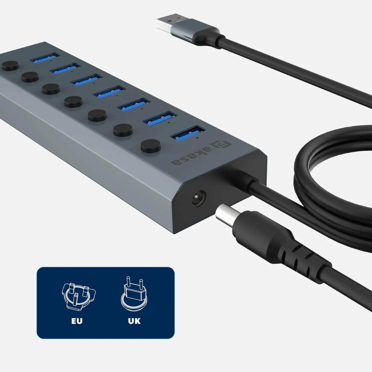 Akasa AK-HB-21BKCM USB Hub 7-Port USB 3.2 aktiv Alu