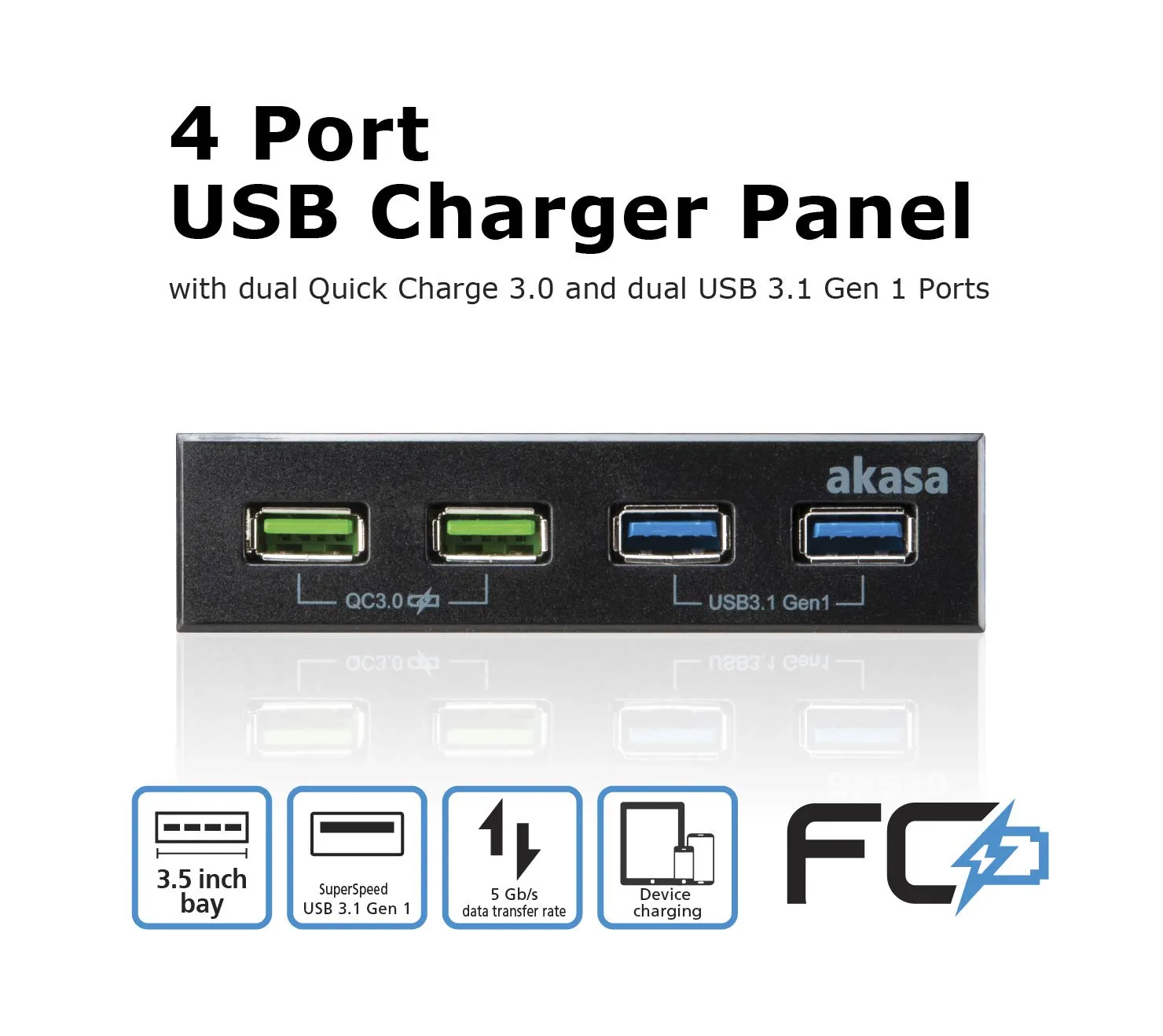 Akasa USB 3.1 Gen2 Quick Charge Panel 5,25 Zoll Schwarz